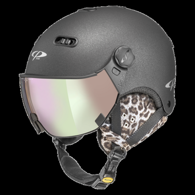CP Carachillo Leo Ears Skihelm met Vizier zwart | Extra veilig! | Meekleurend vizier