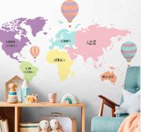 Wereldkaart muursticker Noordse kaart met luchtballonnen