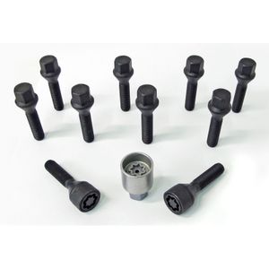 H&R Wielboutenset konisch M12x1.50 - Lengte 38mm - Zwart - 10 stuks - incl. wielsloten HRB1253801SET