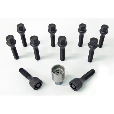 H&R Wielboutenset konisch M12x1.50 - Lengte 38mm - Zwart - 10 stuks - incl. wielsloten HRB1253801SET