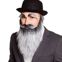Carnaval verkleed baard - Abraham/Oude man baard - grijs - met snor en wenkbrouwen - thumbnail