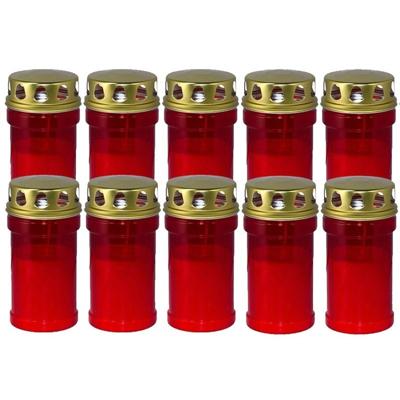 Trend Candles grafkaars - 10x - gedenklicht met deksel - rood - 7 x 14 cm - 2,5 dag - Gedenkkaars