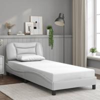 Bedframe met hoofdbord kunstleer wit 80x200 cm