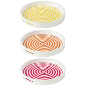 J-Line Dienblad Rond Mangohout Roze|Oranje|Geel Assortiment Van 3