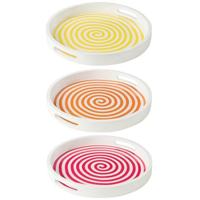 J-Line Dienblad Rond Mangohout Roze|Oranje|Geel Assortiment Van 3 - thumbnail