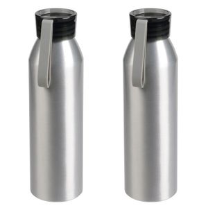 4x Stuks aluminium waterfles/drinkfles zilver met grijze kunststof schroefdop 650 ml