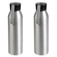 4x Stuks aluminium waterfles/drinkfles zilver met grijze kunststof schroefdop 650 ml - thumbnail