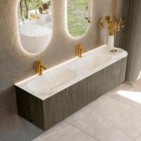 Badmeubel Mondiaz Kurve-Dlux | 165 cm cm | Meubelkleur Shadow | Wastafelkleur Frappe | Solid surface | Dubbel / Links spoelbak | 2 kraangaten