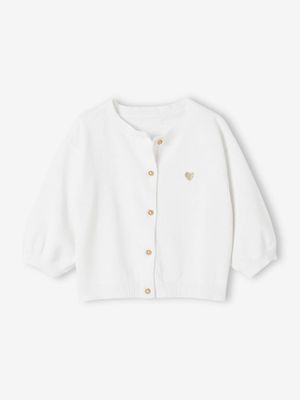 Basic gebreid babyvest met geborduurd hartje wit