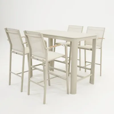 Barset Eos met 4x barstoel Quenza crème