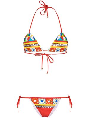 Dolce & Gabbana bikini triangle à imprimé géométrique - Rouge