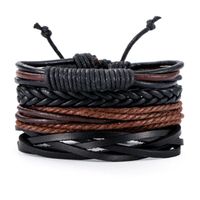 Heren armbanden set gevlochten Leer Touw Bruin Zwart