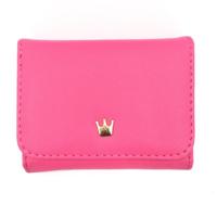 Korte mini vrouwen portefeuilles kroon ingericht fold PU lederen Coin Purse kaarthouder (RoseRed)