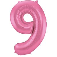 Folie ballon van cijfer 9 in het roze 86 cm   - - thumbnail