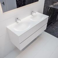 Mondiaz Vica Moon badmeubel wit mat 120 cm 4 lades solid surface dubbele spoelbak 2 kraangaten