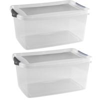 Hega Hogar Opbergbox - 2x - 13 liter - 40 x 27 x 19 cm - kunststof - grijs/transparant - deksel