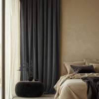 Velvet Gordijnen Verduisterend - Haken of Ringen - Zwart maat: 250 x 150 cm - materiaal: Polyether - Dekbed-Discounter.nl