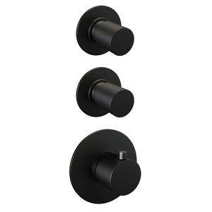 Regendoucheset Inbouw Brauer Black Carving Thermostatisch 30cm met Plafondarm en Handdouche Staaf Losse Stopkranen Mat Zwart