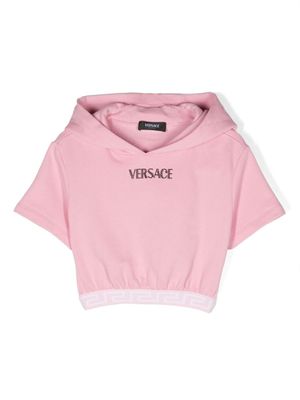 Versace Kids hoodie crop à logo à ornements - Rose