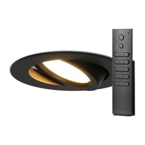 HOFTRONIC™ Set van 14 dimbare LED inbouwspots Rome - Zwart - 6 Watt - Kantelbaar - 2700K warm wit - IP44 - Inclusief afstandsbediening - Geringe inbouwdiepte