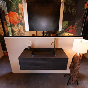 Badkamermeubelset Mondiaz Erin 100 cm met 1 Lade met RIDGE Wastafel Midden Urban met 1 kraangat Greeploos Mat Antracite