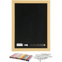 Schoolbord/krijtbord 40 x 60 cm met krijtjes wit en kleur   -