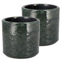 DK Design Bloempot rond model Green Glaze - 2x - groen - D12 x H13 cm - glanzend