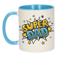 Super dad cadeau mok / beker wit en blauw met sterren 300 ml     -