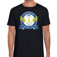 Zwart vrijgezellenfeest drinking team t-shirt blauw geel heren - thumbnail