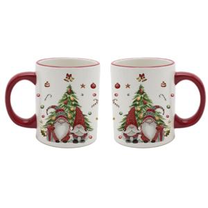 Kerst mokken - 2x - gnomes - 300 ml - keramiek - koffiemokken - cadeau - kerstbeker