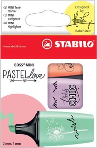 STABILO BOSS MINI Pastellove markeerstift, doosje van 3 stuks in geassorteerde pastelkleuren