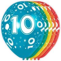 5x Gekleurde 10 jaar ballonnen 30 cm   -