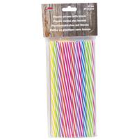 Drinkrietjes - herbruikbaar - 24x - met borsteltje - kunststof - multicolor - 21 cm