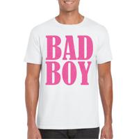 Bellatio Decorations Foute party t-shirt voor heren - Bad Boy - wit - glitter - carnaval/themafeest 2XL  -