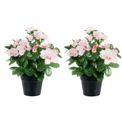 Louis Maes Azalea Kunstplant - 2x - lichtroze - in binnenpot - H25 cm - kunstbloemen
