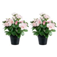 Louis Maes Azalea Kunstplant - 2x - lichtroze - in binnenpot - H25 cm - kunstbloemen