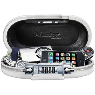 MASTER LOCK draagbare mini reisopbergdoos met beveiligingskabel - wit