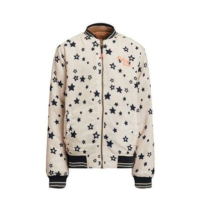 WE Fashion reversible bomberjack zomer met sterren ecru/beige/zwart
