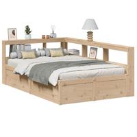 Bed met boekenkast zonder matras massief grenenhout 135x190 cm