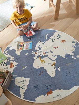 Rond tapijt Wereldkaart blauw/meerkleurig