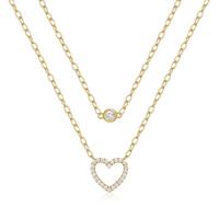 Zilveren Dubbele Ketting met Gouden Plating, Hart en Zirkonia - Romantische Allure van Elenza