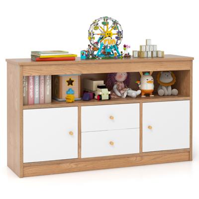 Speelgoedkast voor Kinderen Houten Boekenkast voor Kinderen Open Plank 2 Lades 2 Deuren voor Speelkamer Kinderkamer Wit/Natuurlijke