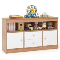 Speelgoedkast voor Kinderen Houten Boekenkast voor Kinderen Open Plank 2 Lades 2 Deuren voor Speelkamer Kinderkamer Wit/Natuurlijke