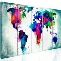 Schilderij - Wereldkaart , Kleurrijke Chaos , 5 luik