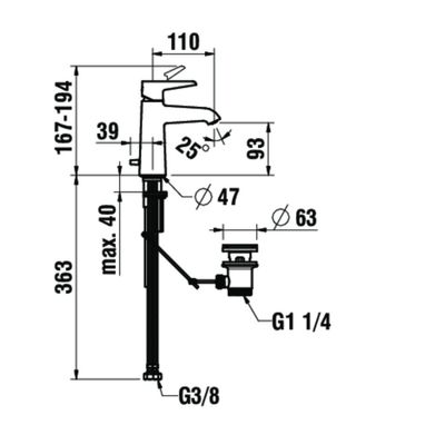 LAUFEN VAL wastafelmengkraan 1-gats m/waste vrsp 110mm chroom, chroom