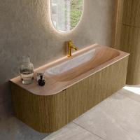 Badmeubel Mondiaz Kurve-Dlux | 125 cm | Meubelkleur Dusk | Wastafelkleur Saba | Solid surface | Wasbak rechter zijde spoelbak | 1 kraangat