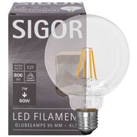 LED globe lamp 806 lumen filament helder E27 2700K dimbaar 60W Sigor