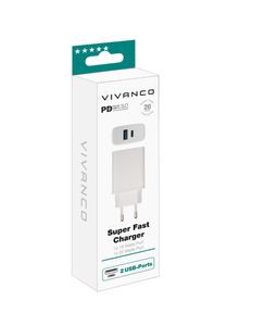 Vivanco TCVVDUALUSB20W GSM-lader Met snellaadfunctie USB-A, USB-C Wit