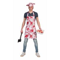 Bloederig schort met koksmuts - Verkleedkleding Halloween - voor volwassenen