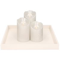 Houten kaarsenonderbord/plateau wit met LED kaarsen set 3 stuks zilver   -